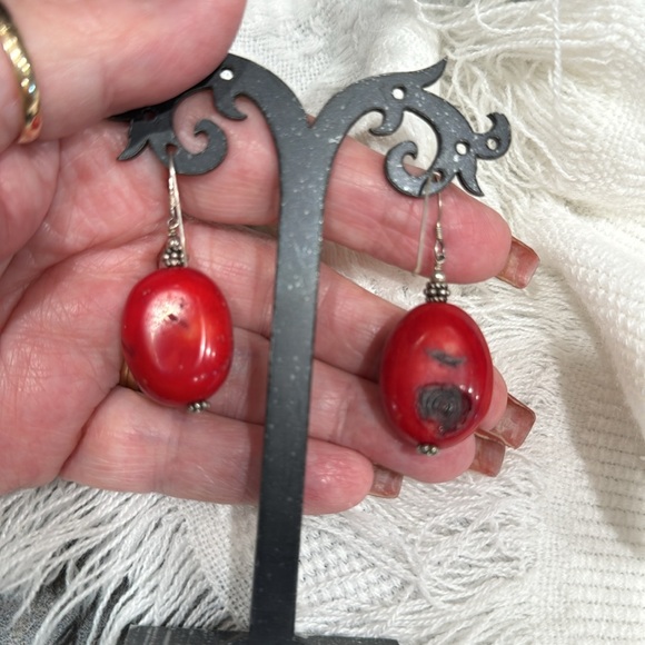 Red Coral, Raw Tiger Eyes, Turquoise & Agate stones Necklace earrings Set! - Picture 4 of 10